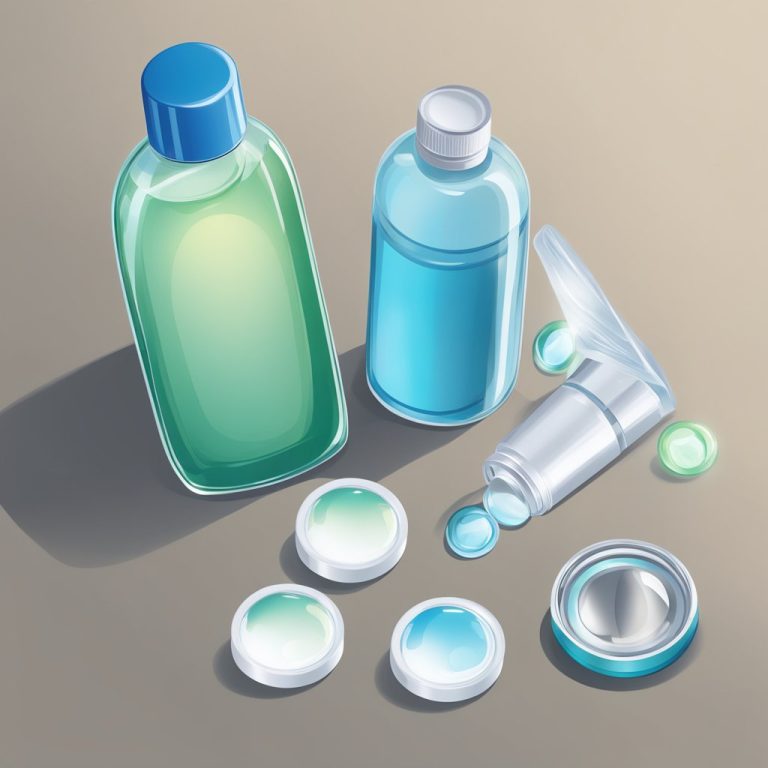 an image of contact solution with contact cases and eye dropper