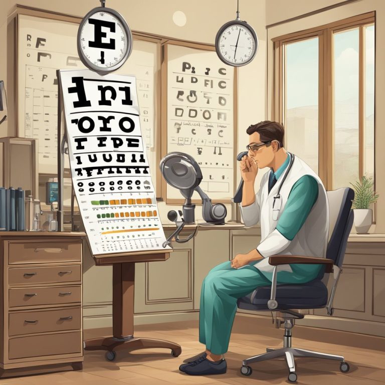 an image of a man sitting in a doctor's office with an eye chart