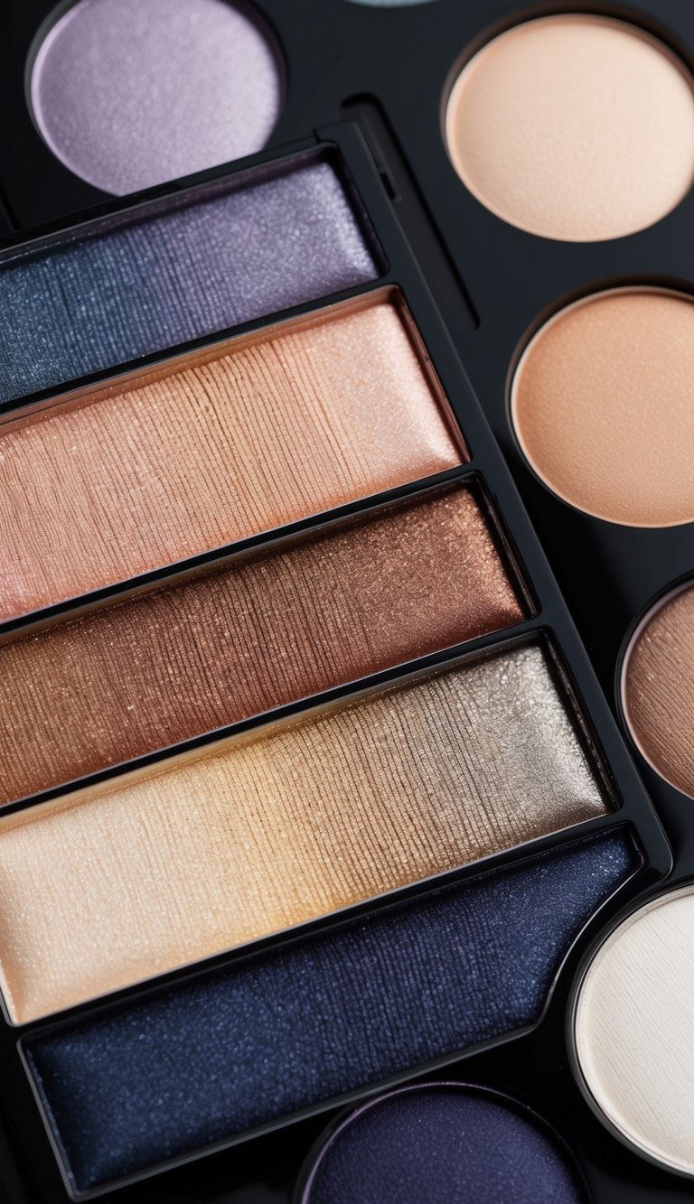A palette of eyeshadow colors blending seamlessly from dark to light, demonstrating the technique of gradient blending