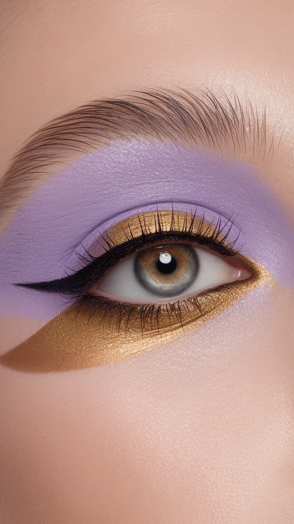 Close-up of an eye with lavender and gold eyeshadow